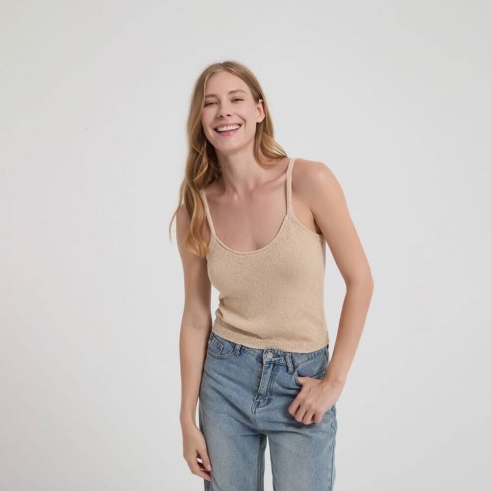 Women's Sequin Tank Sweater - Wild Fable Taupe M